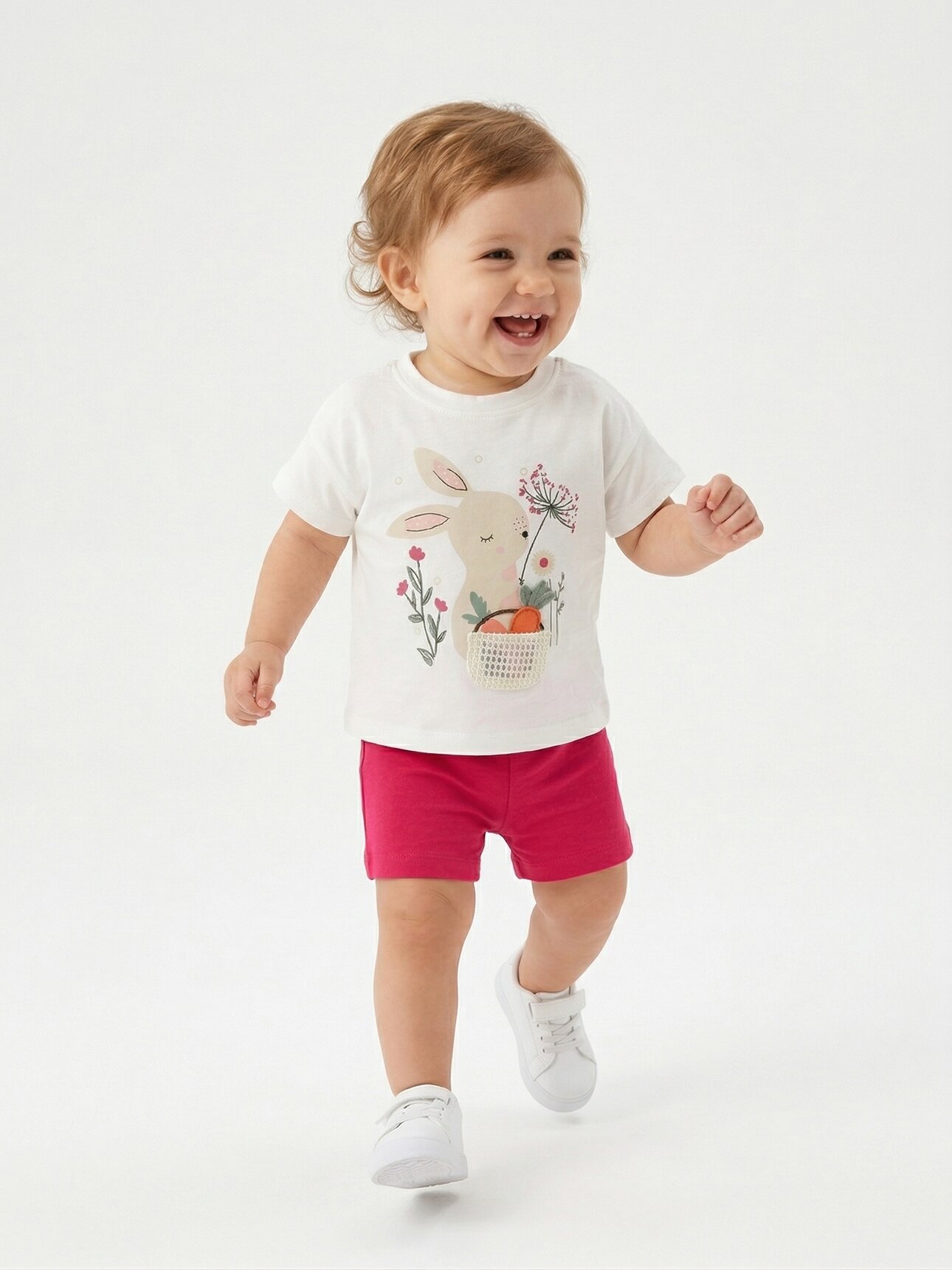 Pamuklu Organik Tavşan Detaylı Kız Bebek 2li Şortlu Takım