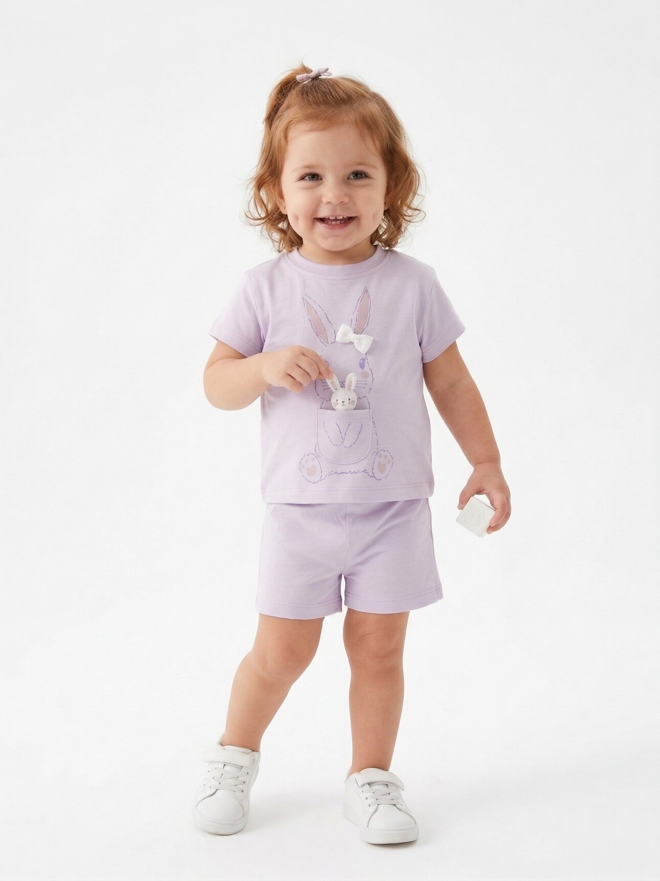 Pamuklu Tavşan Detaylı Kız Bebek 2li Şortlu Takım
