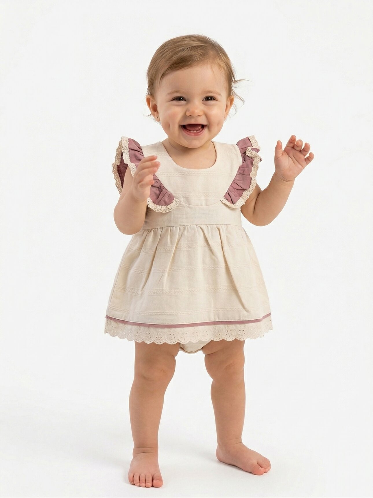 Pamuklu Dantel Detaylı Kız Bebek Elbise