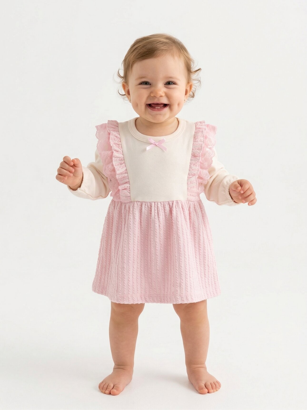 Pamuklu Güpür Detaylı Kız Bebek Elbise