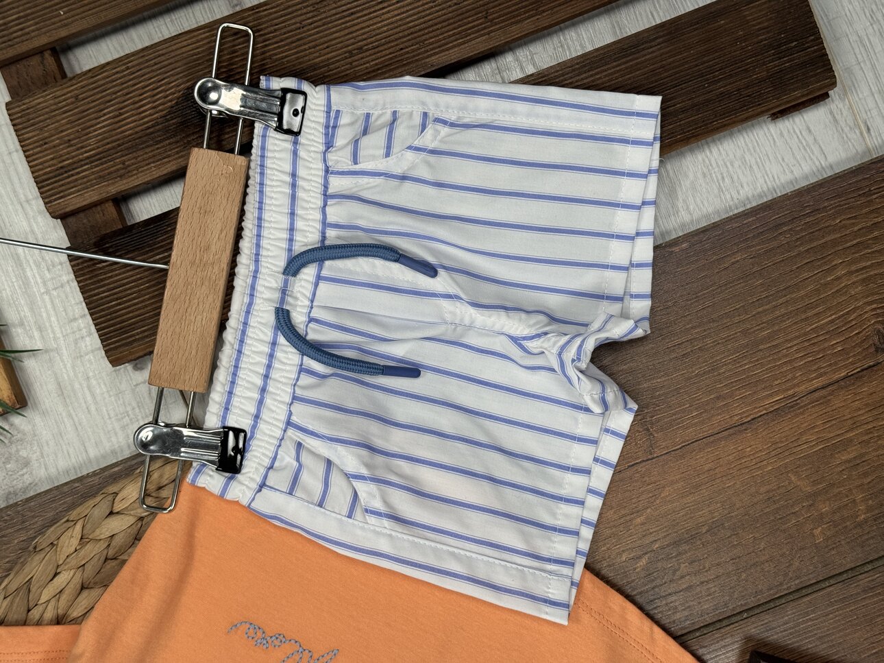 Pamuklu Karavan Detaylı Şeritli Poplin Kumaş Şortlu Erkek Bebek 2li Takım