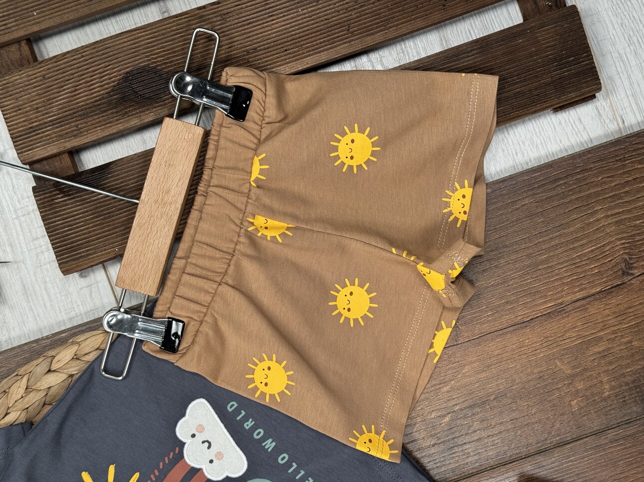 Organik Güneş Desenli Erkek Bebek 2li Şortlu Takım