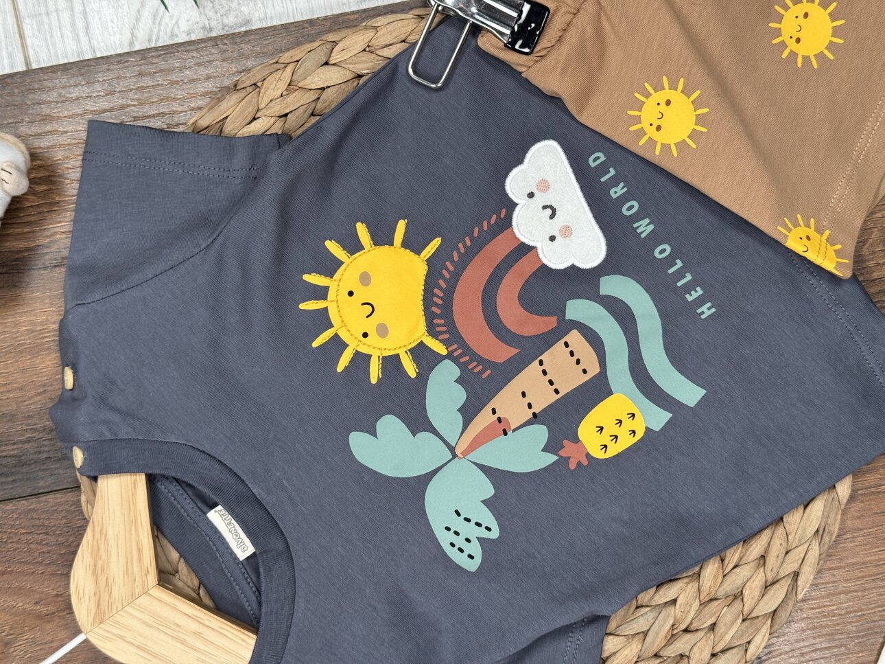 Organik Güneş Desenli Erkek Bebek 2li Şortlu Takım