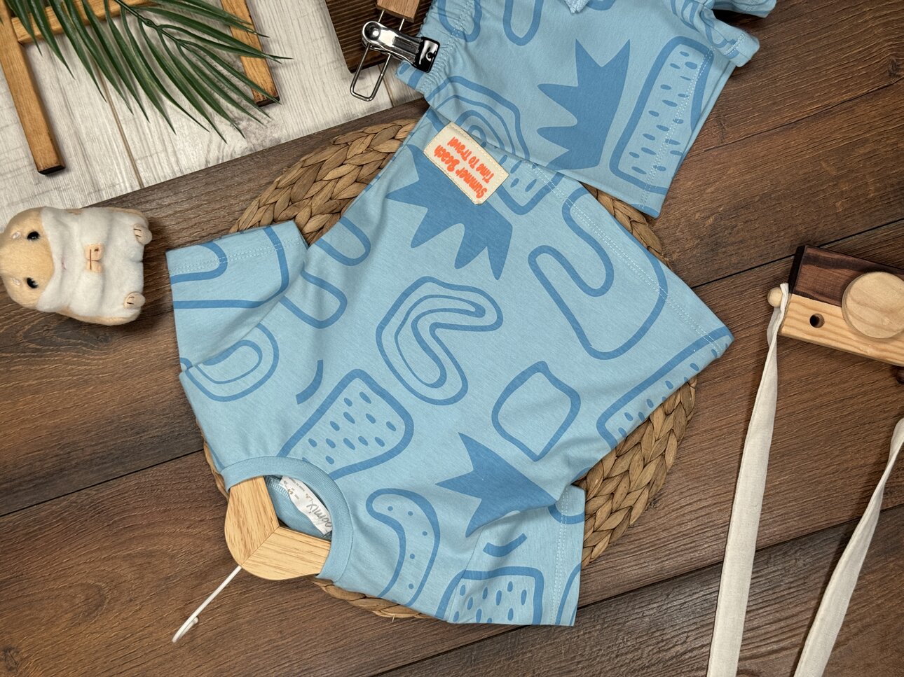 Pamuklu Sevimli Bitki Detaylı Şortlu Erkek Bebek 2li Takım