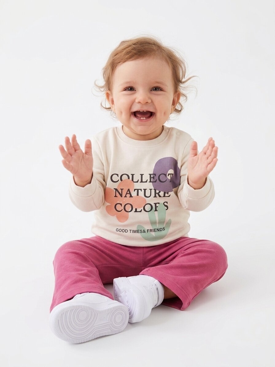 Pamuklu Çiçek Detaylı İspanyol Paça Kız Bebek 2li Takım