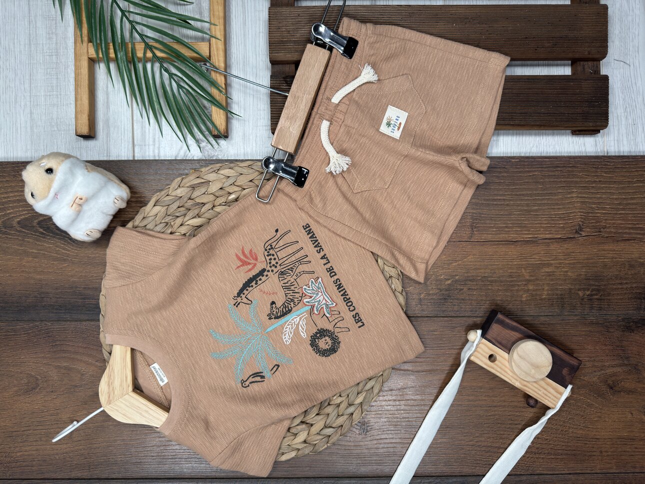 Pamuk Safari Macerası Desenli Erkek Bebek 2li Takım