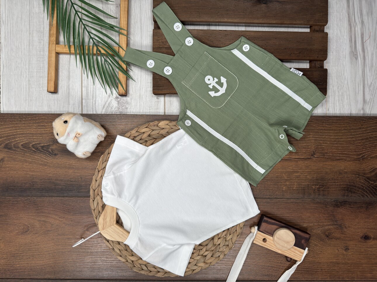 Pamuklu Denizci Detaylı Salopet Tulum Erkek Bebek 2li Takım