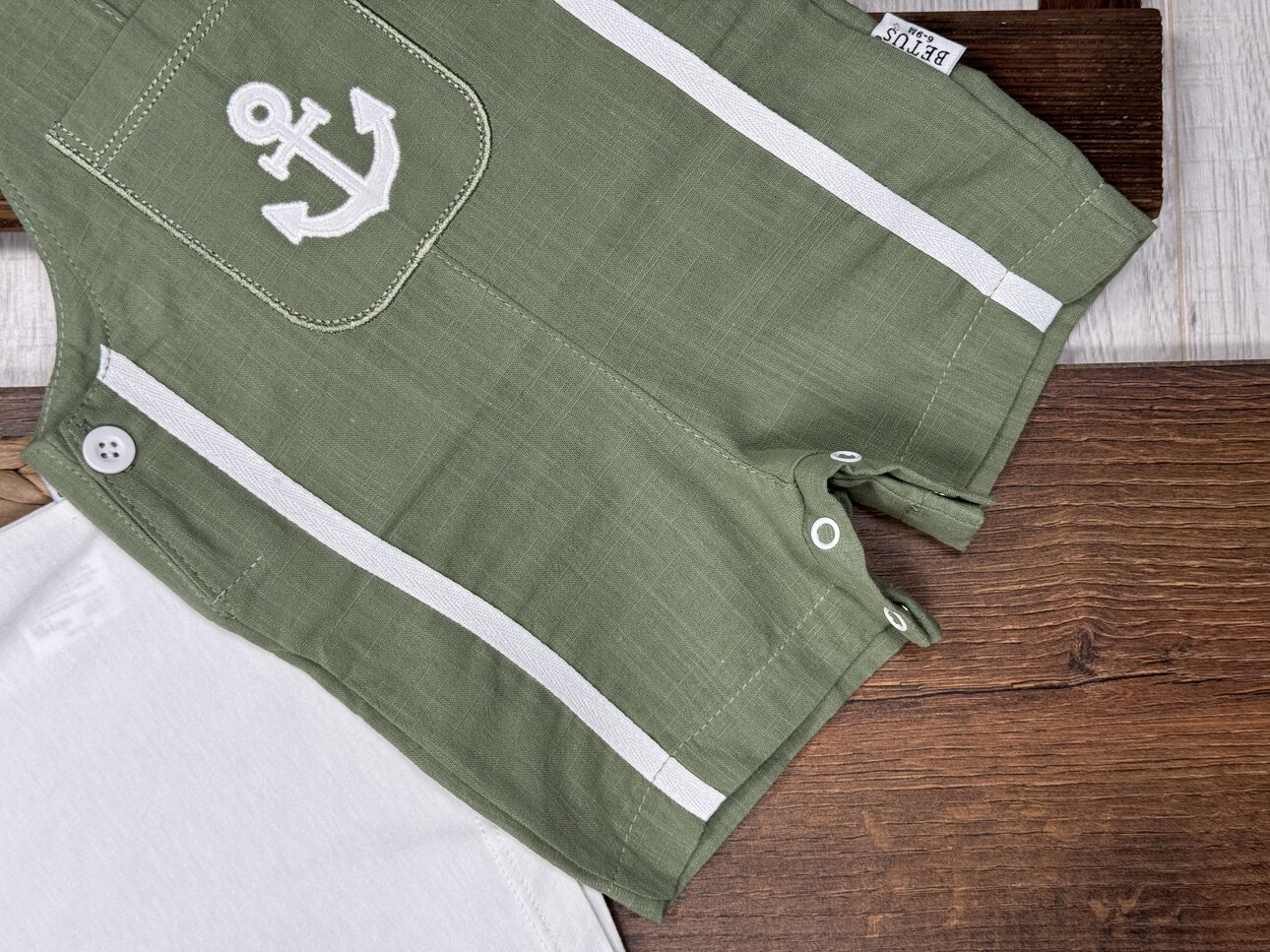 Pamuklu Denizci Detaylı Salopet Tulum Erkek Bebek 2li Takım