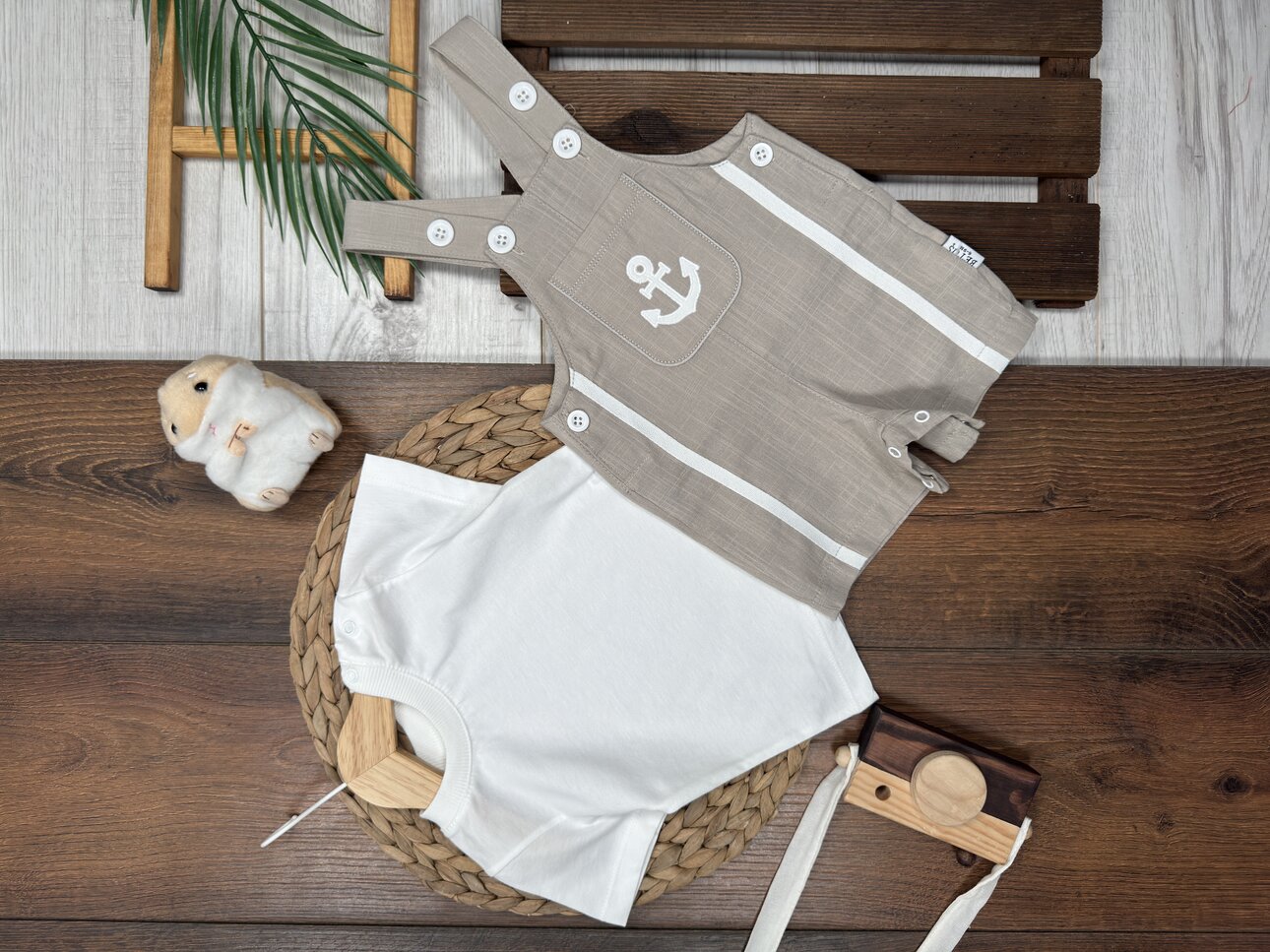 Pamuklu Denizci Detaylı Salopet Tulum Erkek Bebek 2li Takım