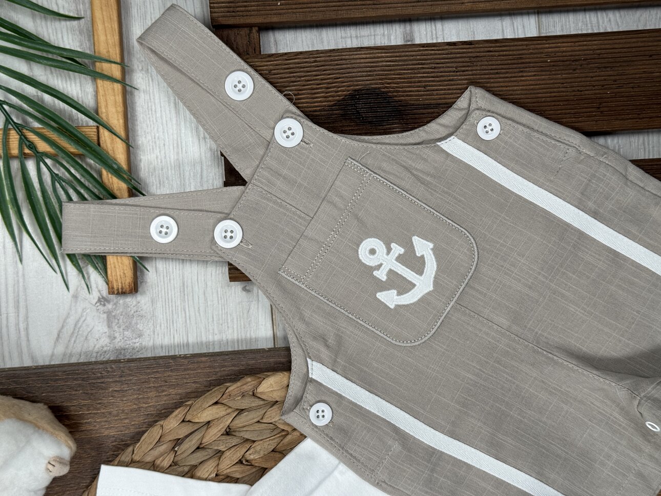 Pamuklu Denizci Detaylı Salopet Tulum Erkek Bebek 2li Takım