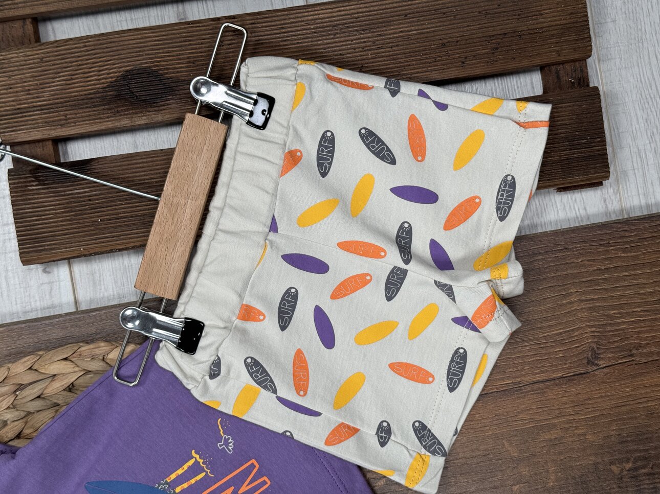 Organik Pamuklu Surf Detaylı Kız Bebek 2li Takım