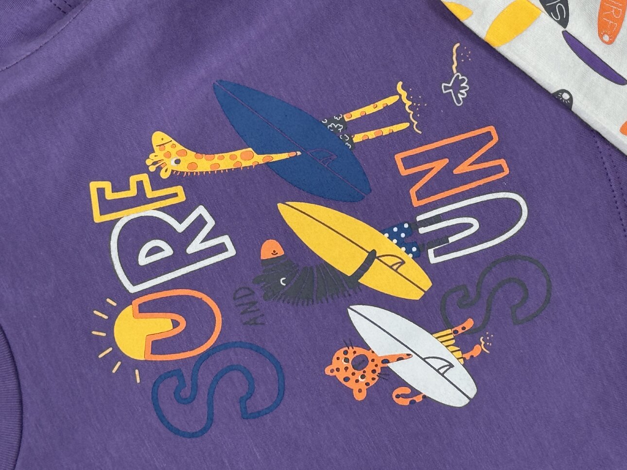 Organik Pamuklu Surf Detaylı Kız Bebek 2li Takım