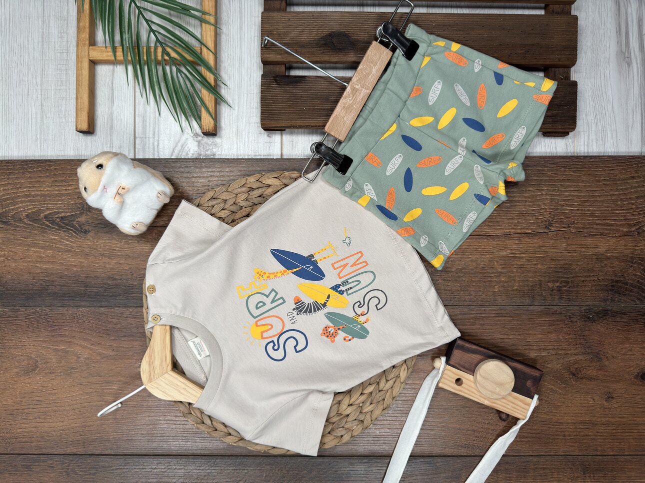 Organik Pamuklu Surf Detaylı Erkek Bebek 2li Takım