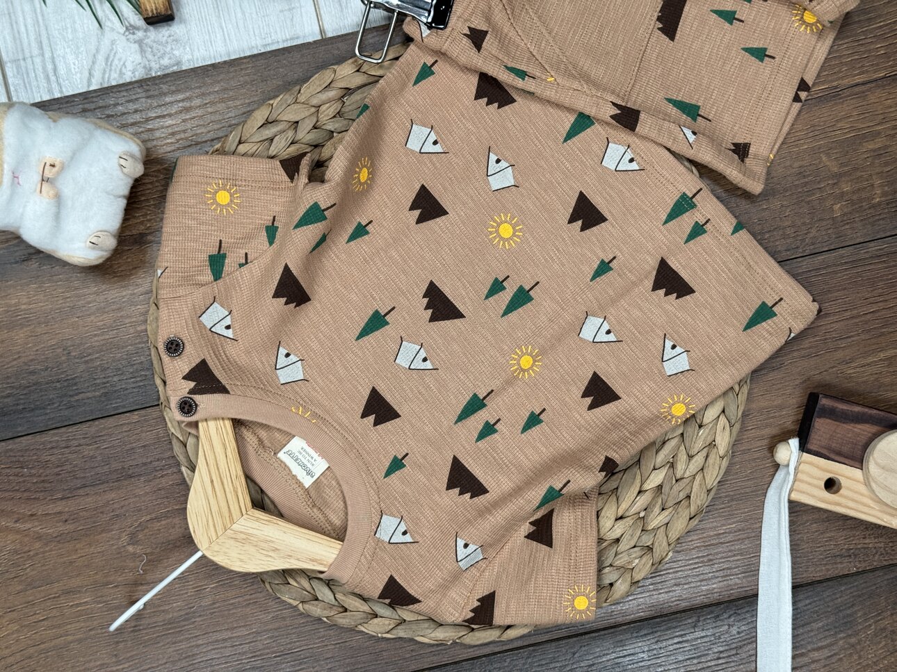 Organik Pamuk Doğa Temalı Erkek Bebek 2li Şortlu Takım