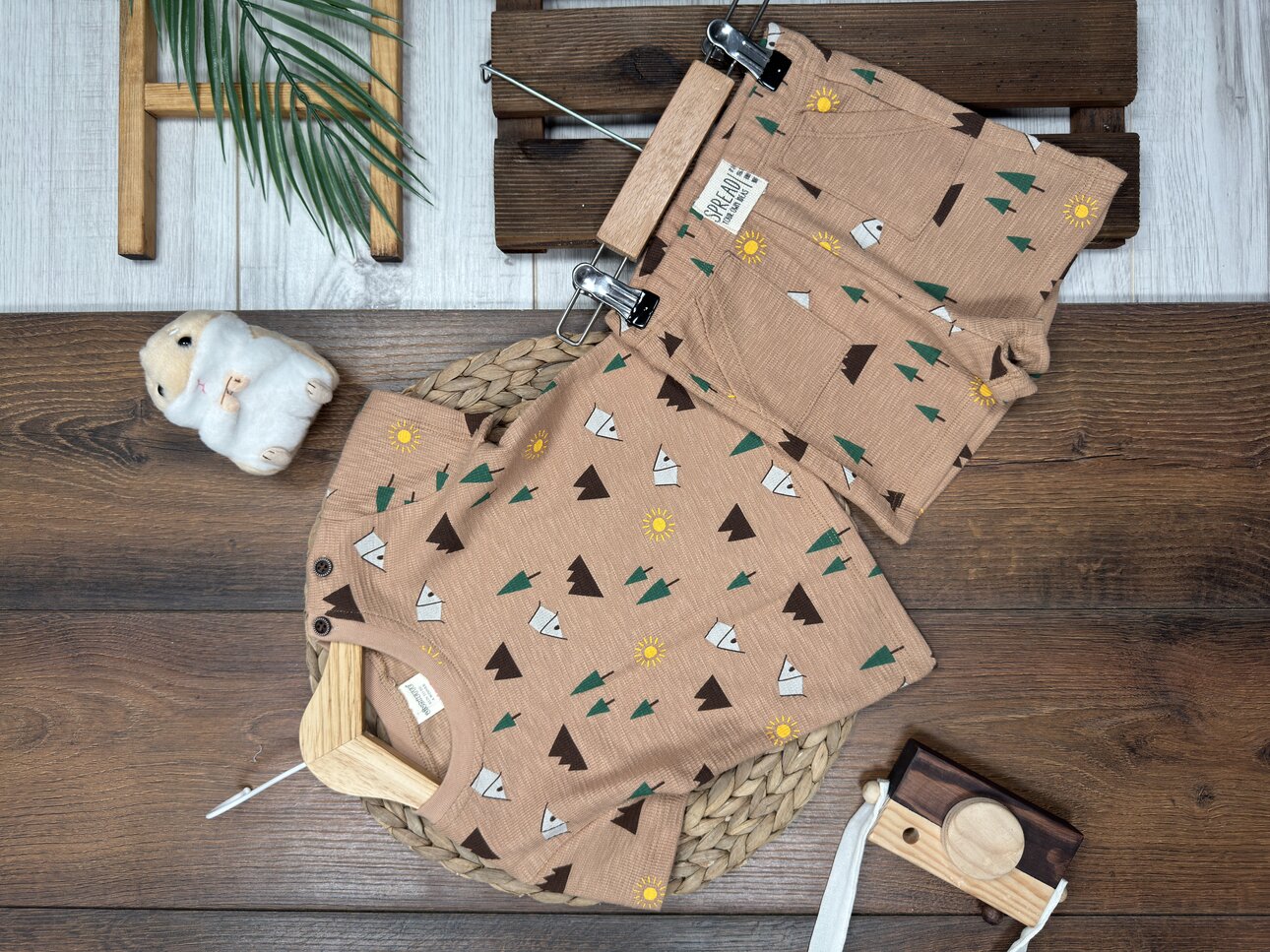 Organik Pamuk Doğa Temalı Erkek Bebek 2li Şortlu Takım