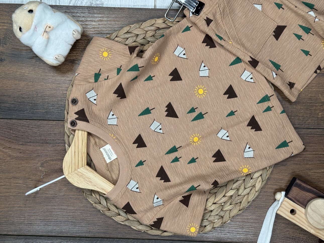 Organik Pamuk Doğa Temalı Erkek Bebek 2li Şortlu Takım