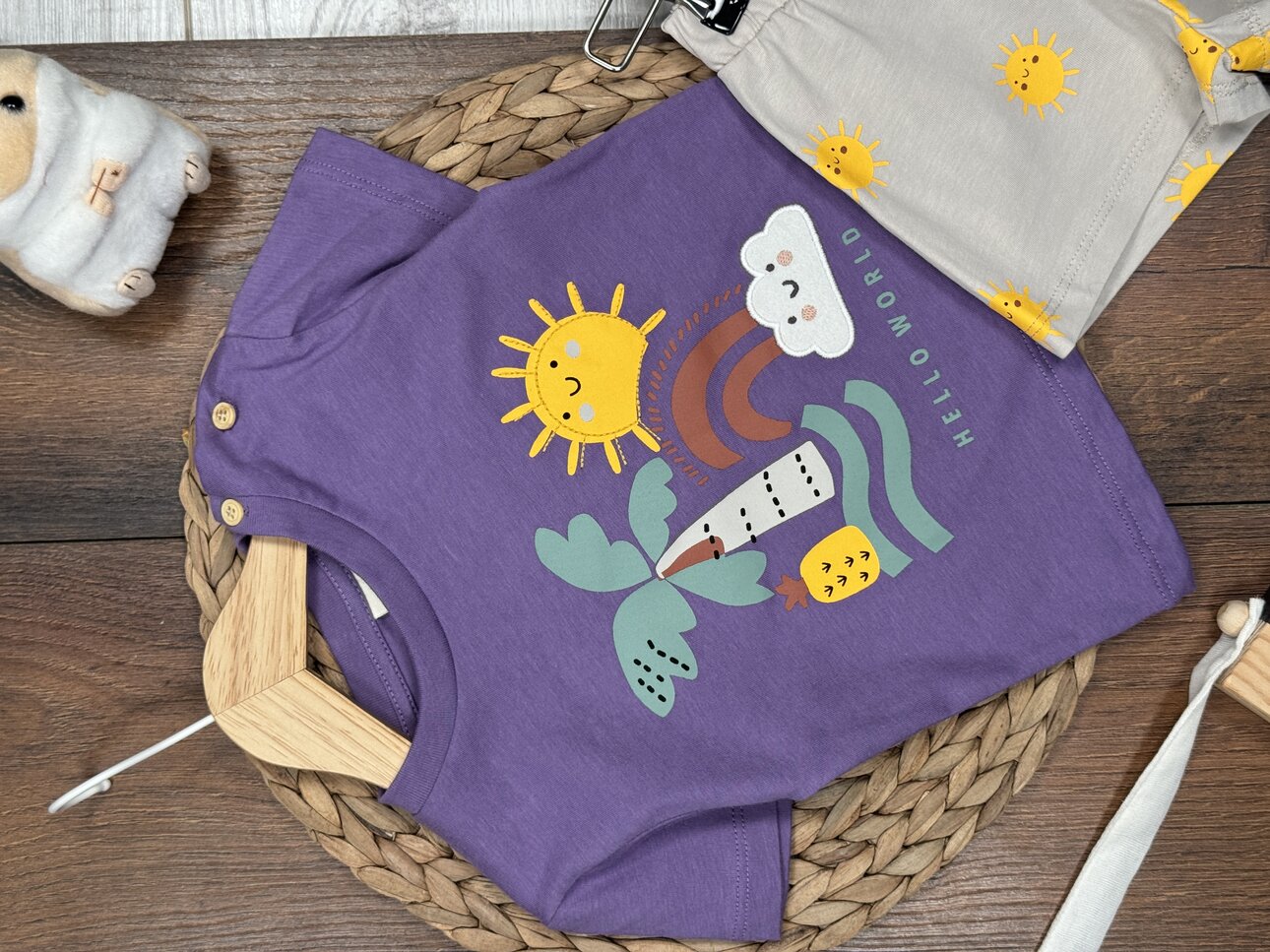 Pamuklu Organik Güneşli Renkli Desenli Kız Bebek 2li Şortlu Takım