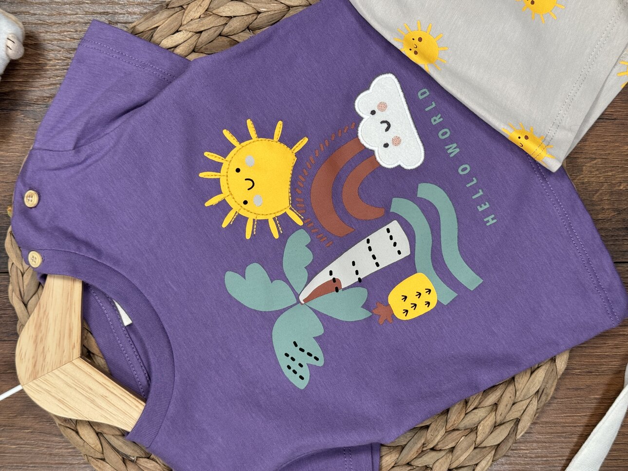 Pamuklu Organik Güneşli Renkli Desenli Kız Bebek 2li Şortlu Takım