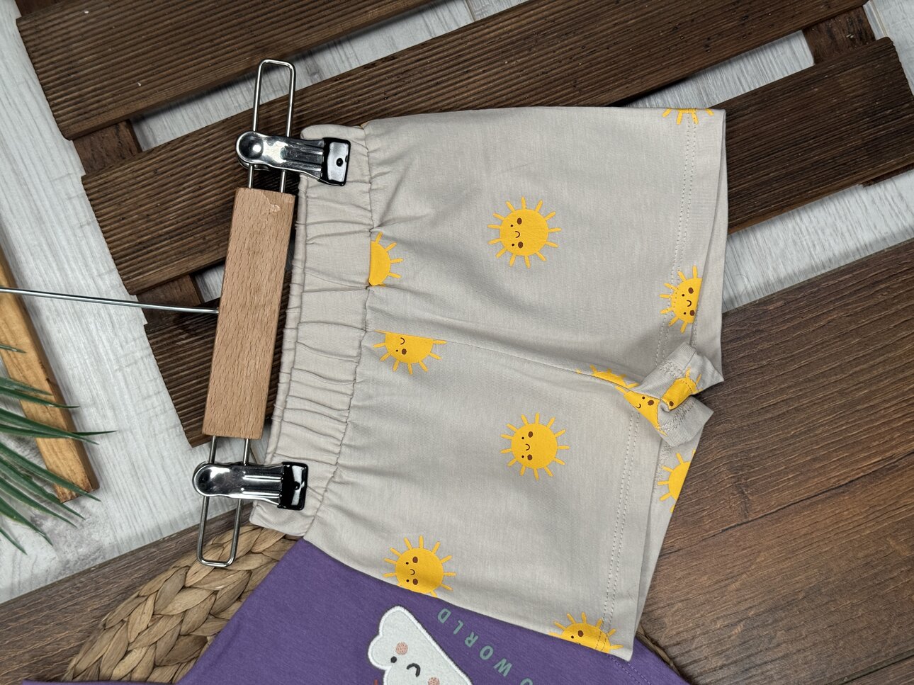 Pamuklu Organik Güneşli Renkli Desenli Kız Bebek 2li Şortlu Takım