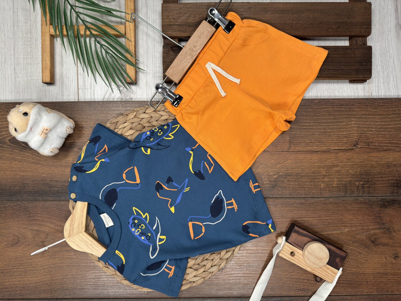 Pamuklu Sevimli Deniz Canlıları Desenli Erkek Bebek 2li Şortlu Takım