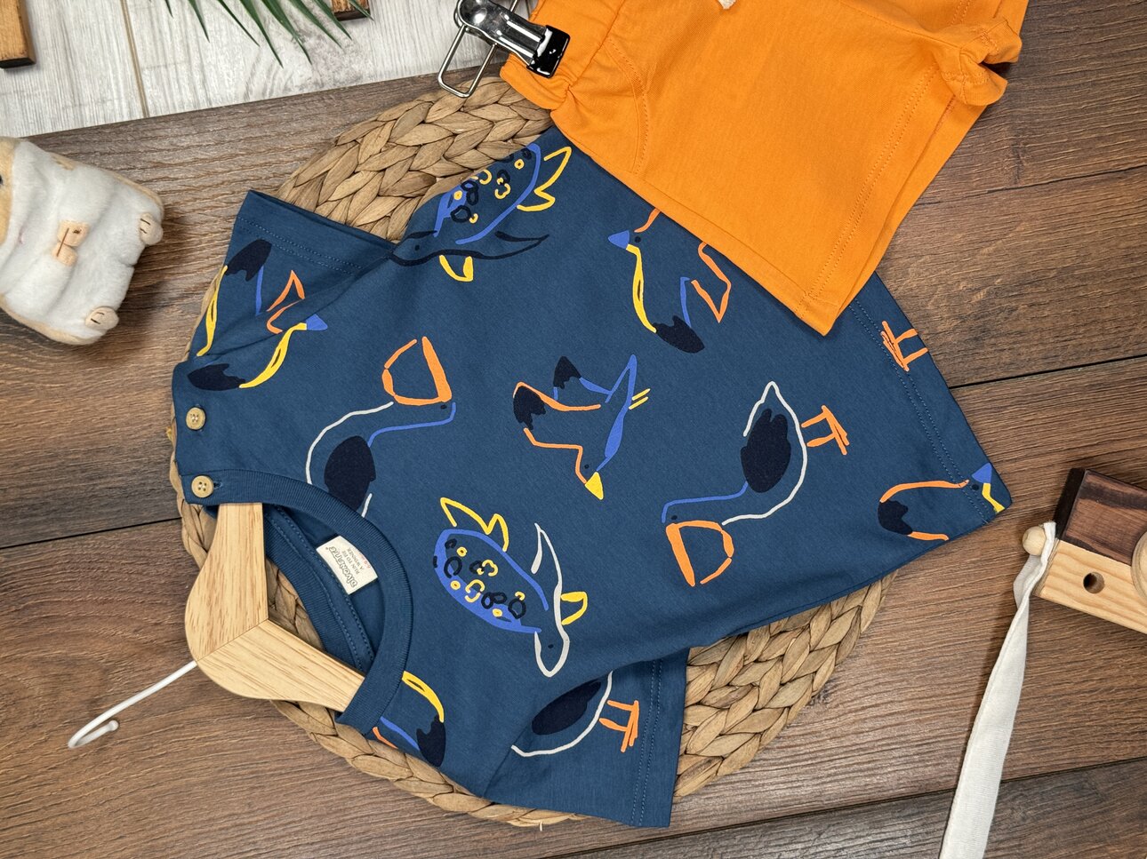 Pamuklu Sevimli Deniz Canlıları Desenli Erkek Bebek 2li Şortlu Takım