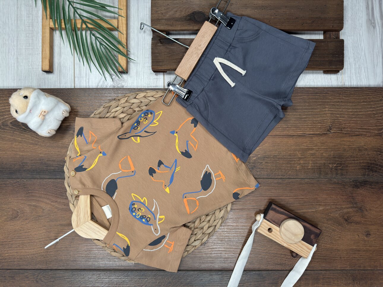 Pamuklu Sevimli Deniz Canlıları Desenli Erkek Bebek 2li Şortlu Takım