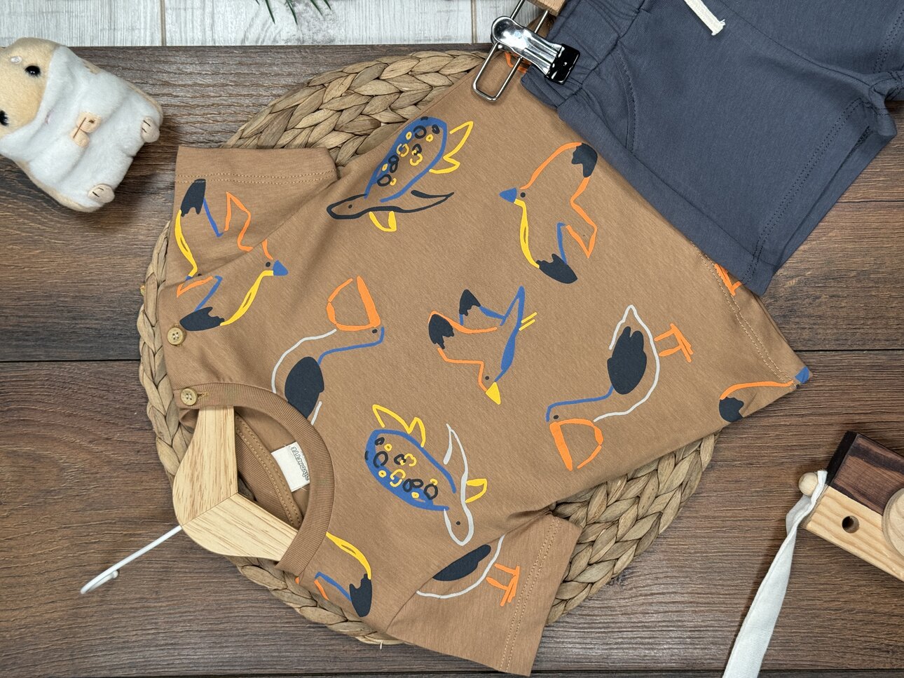 Pamuklu Sevimli Deniz Canlıları Desenli Erkek Bebek 2li Şortlu Takım