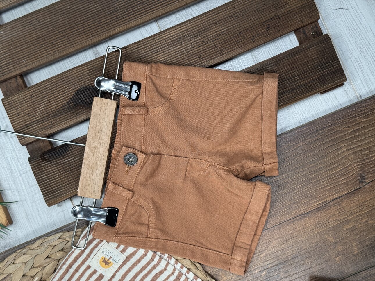 Pamuk Çizgili Müslin Tshirt Keten Şortlu Erkek Bebek 2li Takım