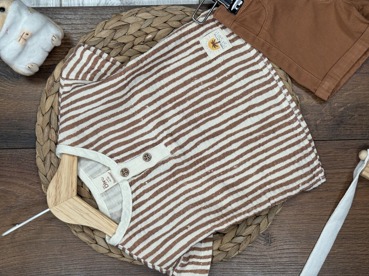 Pamuk Çizgili Müslin Tshirt Keten Şortlu Erkek Bebek 2li Takım