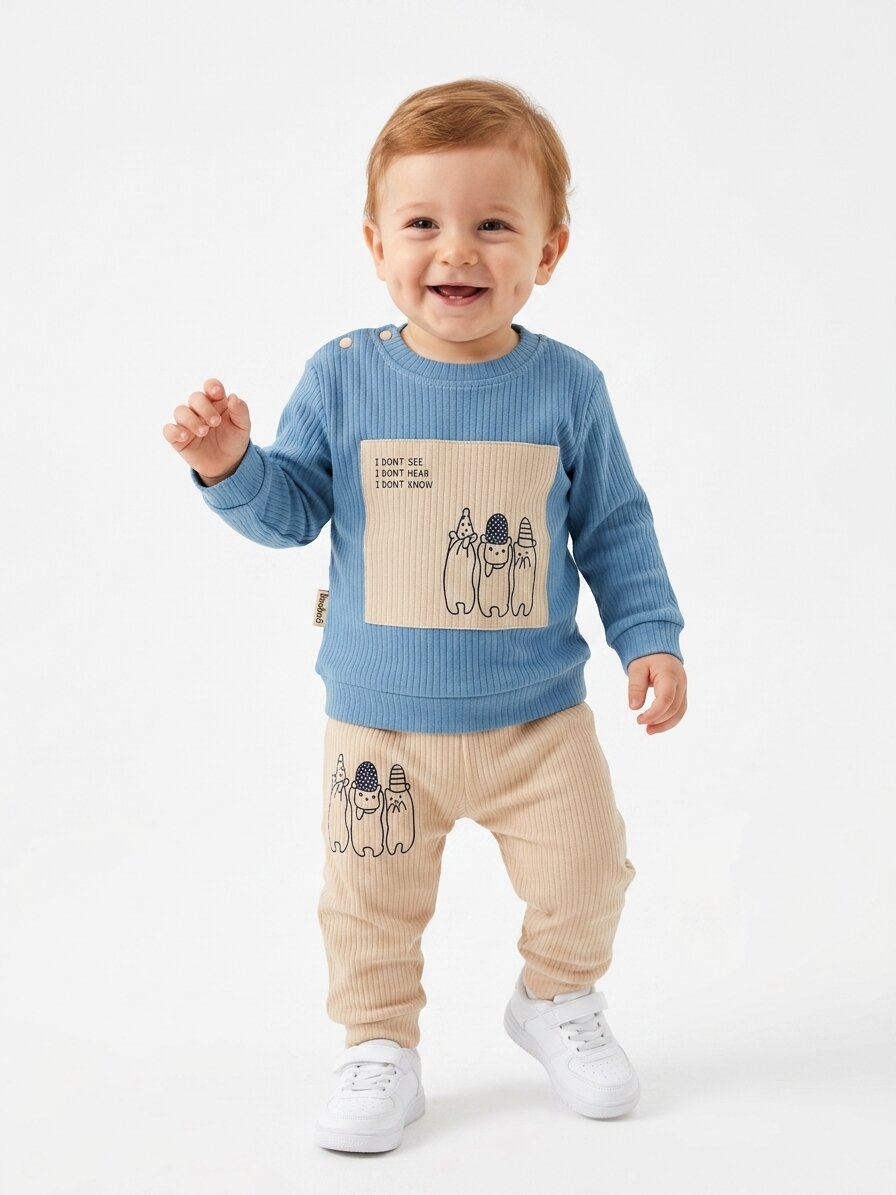 Pamuklu Raporlu Kumaş Mevsimlik Erkek Bebek 2li Takım