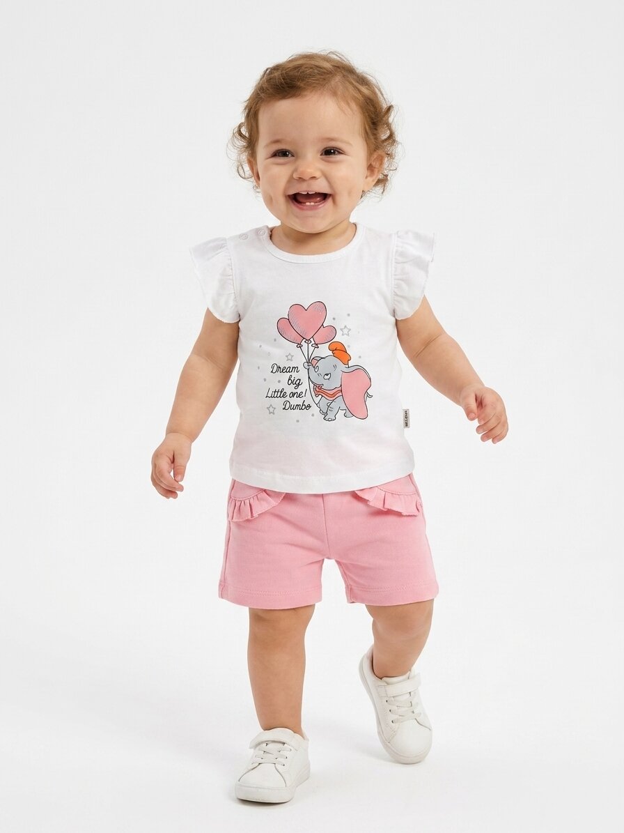 Pamuklu Sevimli Fil Detaylı Kız Bebek 2li Şortlu Takım