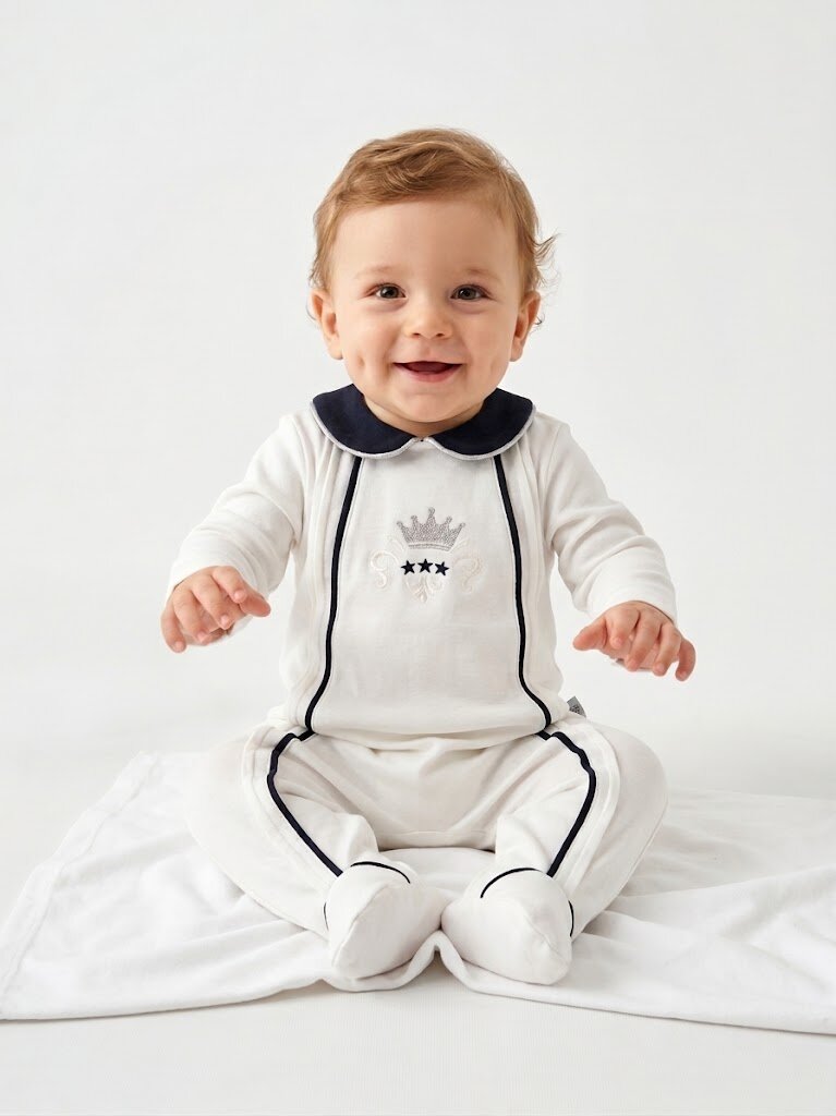 Pamuklu Taç Desenli Özel Koleksiyon Erkek Bebek Tulum