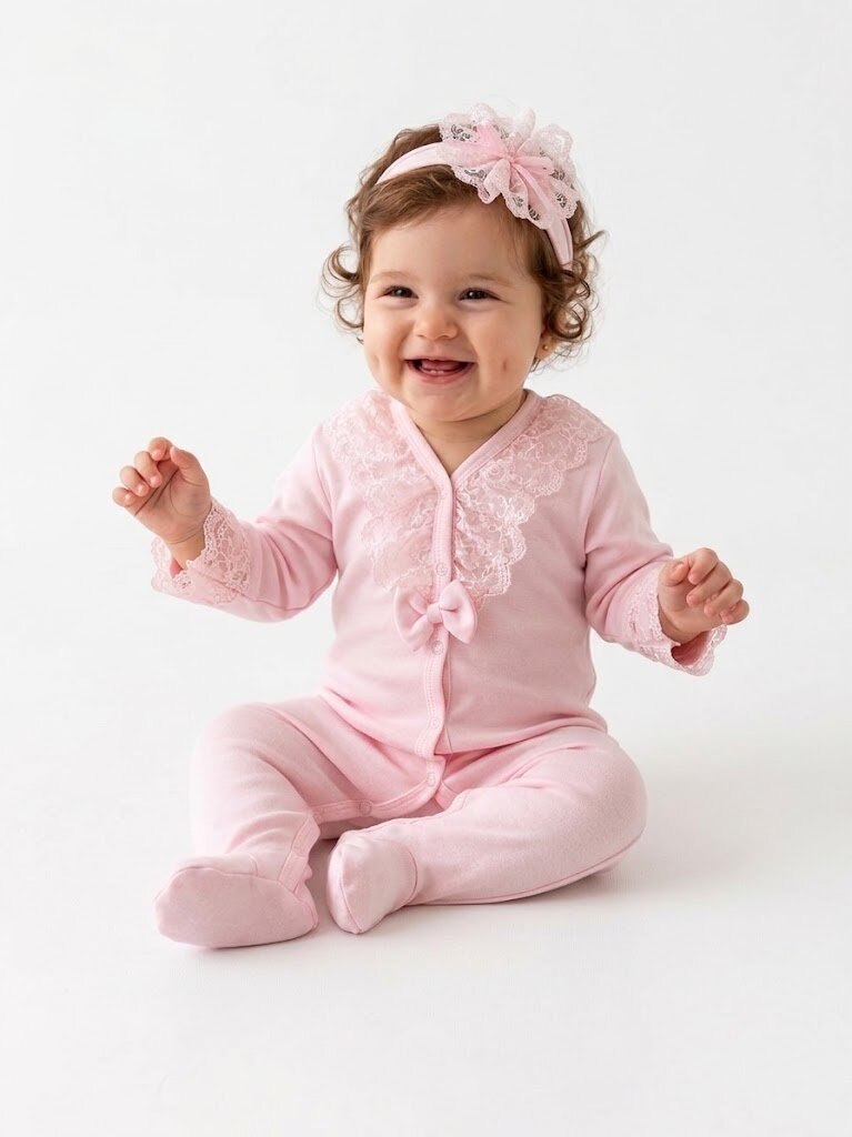 Pamuklu Dantel Detaylı Bandanalı 2 li Tulum Kız Bebek Takım