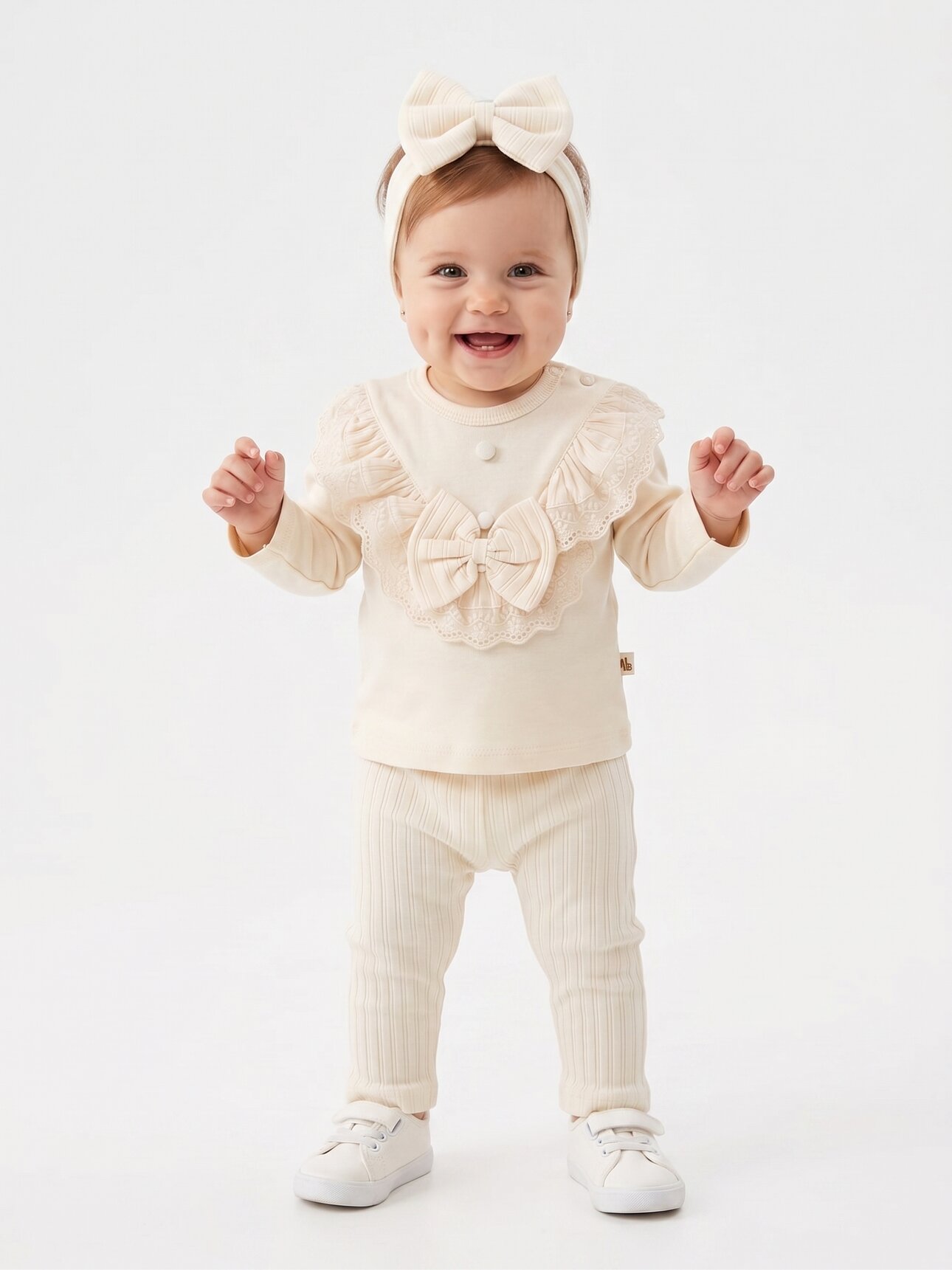 Pamuklu Dantel Detaylı 3lü Kız Bebek Takım