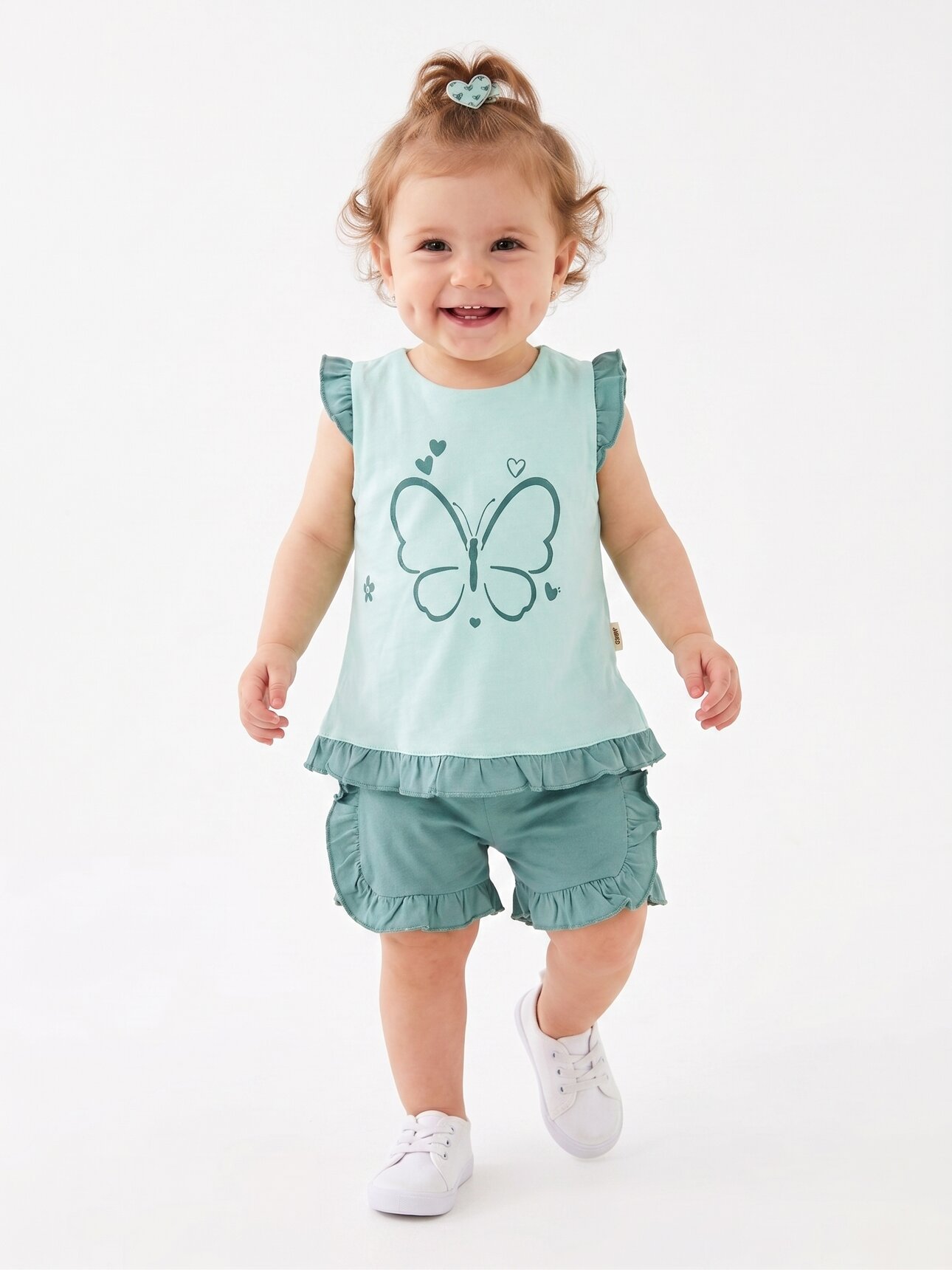 Pamuklu Kelebek Desenli 2li Kız Bebek Takım