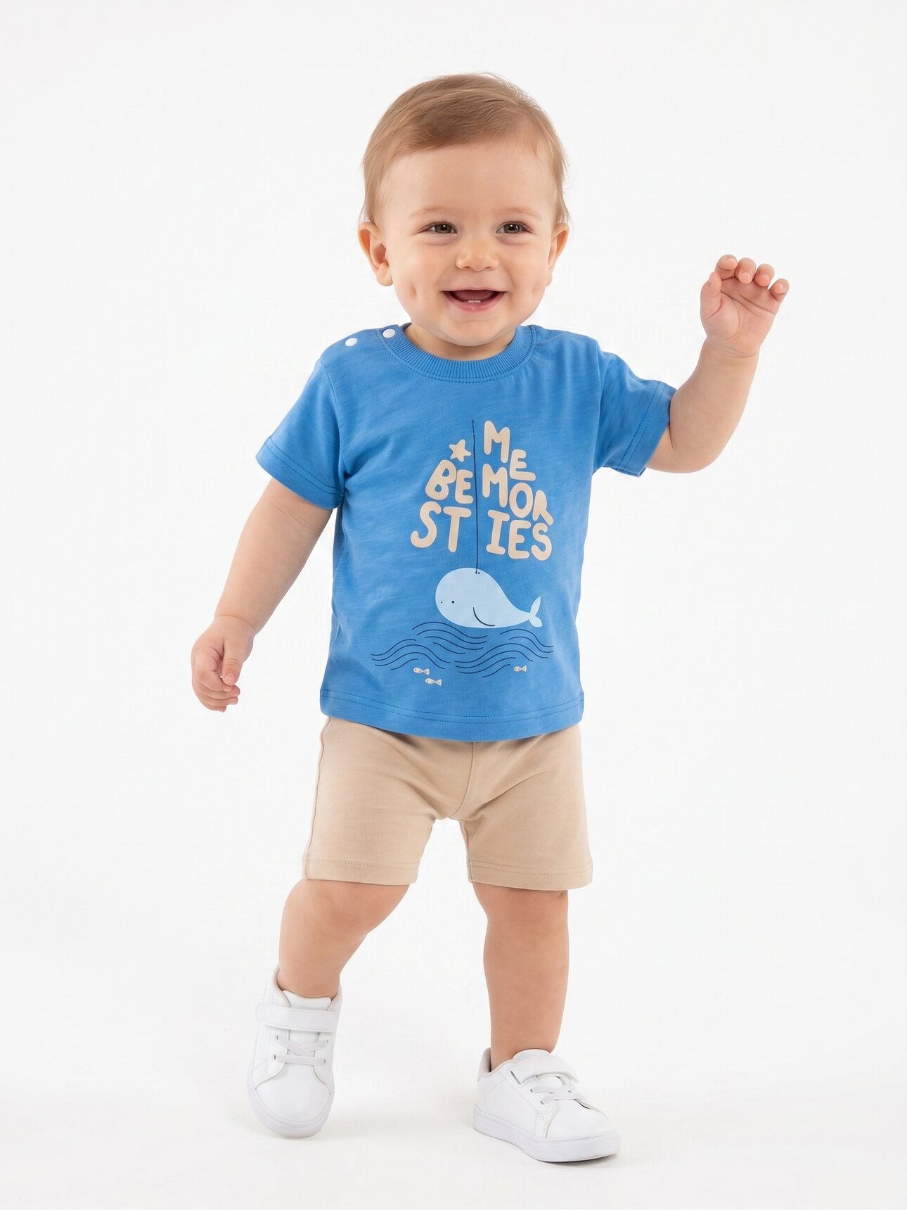 Pamuklu Balina Detaylı 2li  Erkek Bebek Takım