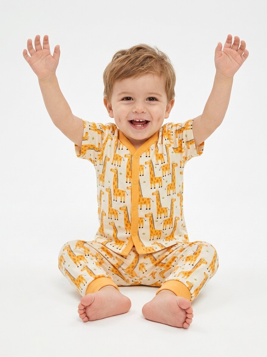 Pamuklu Zürafa Detaylı  2li  Erkek Bebek Pijama Takımı