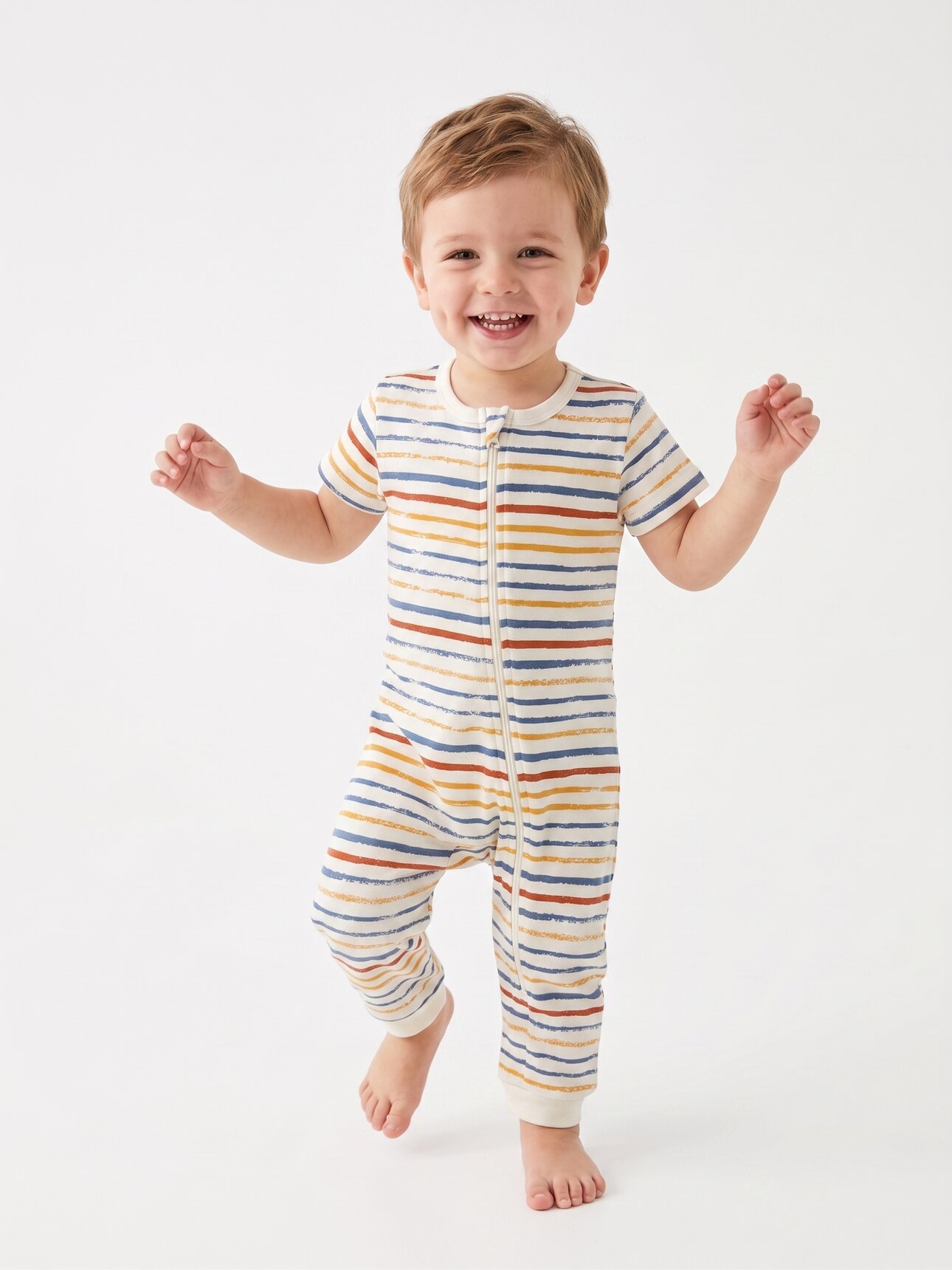 Pamuklu Çizgili Fermuar Detaylı Erkek Bebek Tulum Pijama