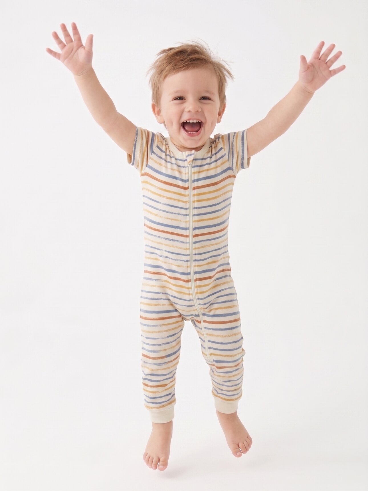 Pamuklu Çizgili Fermuar Detaylı Erkek Bebek Tulum Pijama