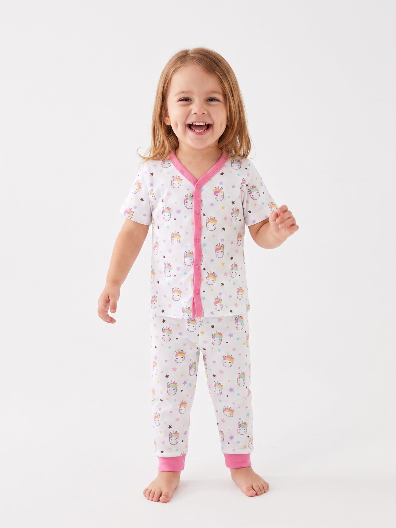 Pamuklu Çıtçıt Detaylı  2li Kız Bebek Pijama Takımı