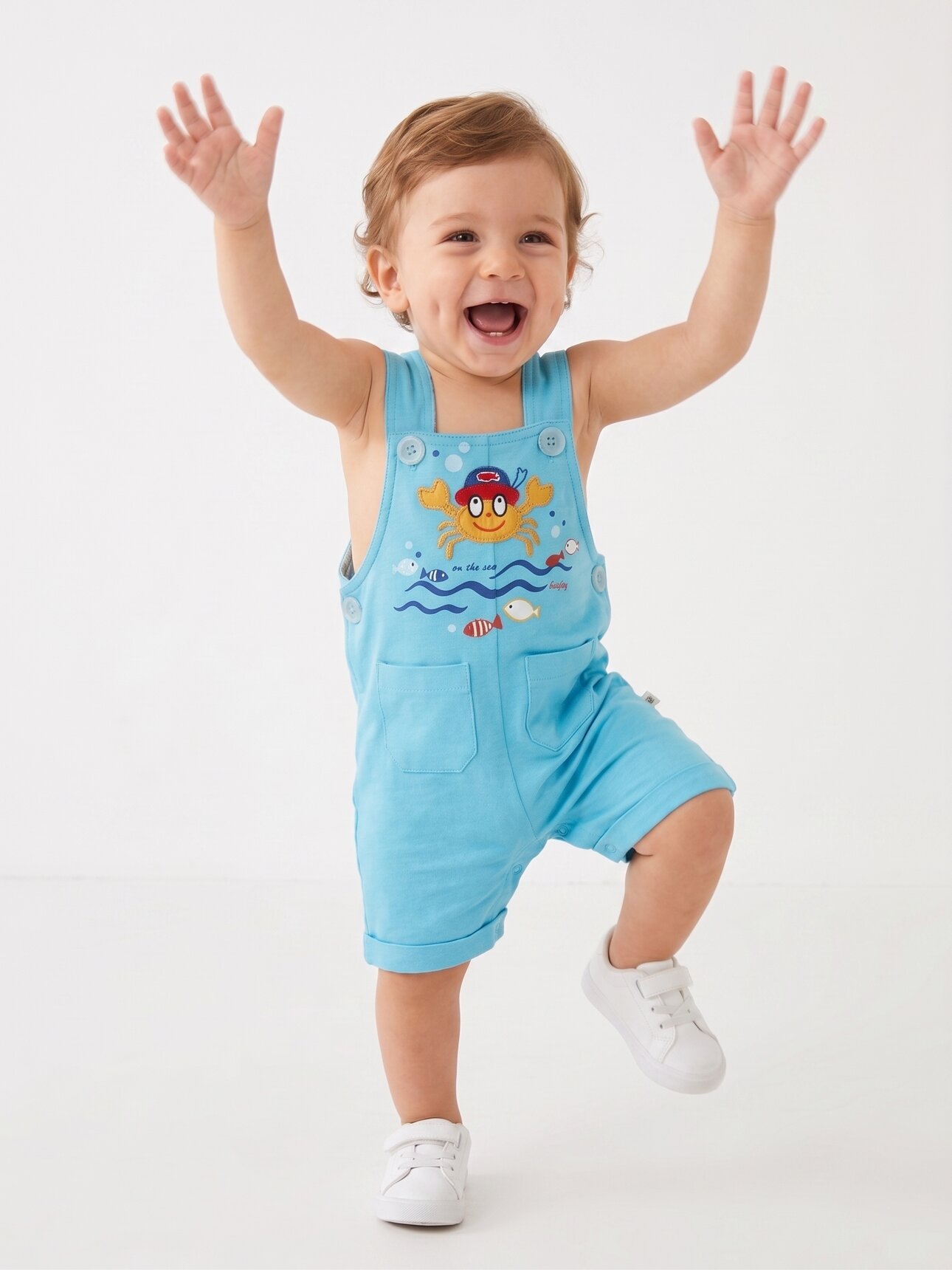 Pamuklu Deniz Temalı Erkek Bebek Slopet Tulum