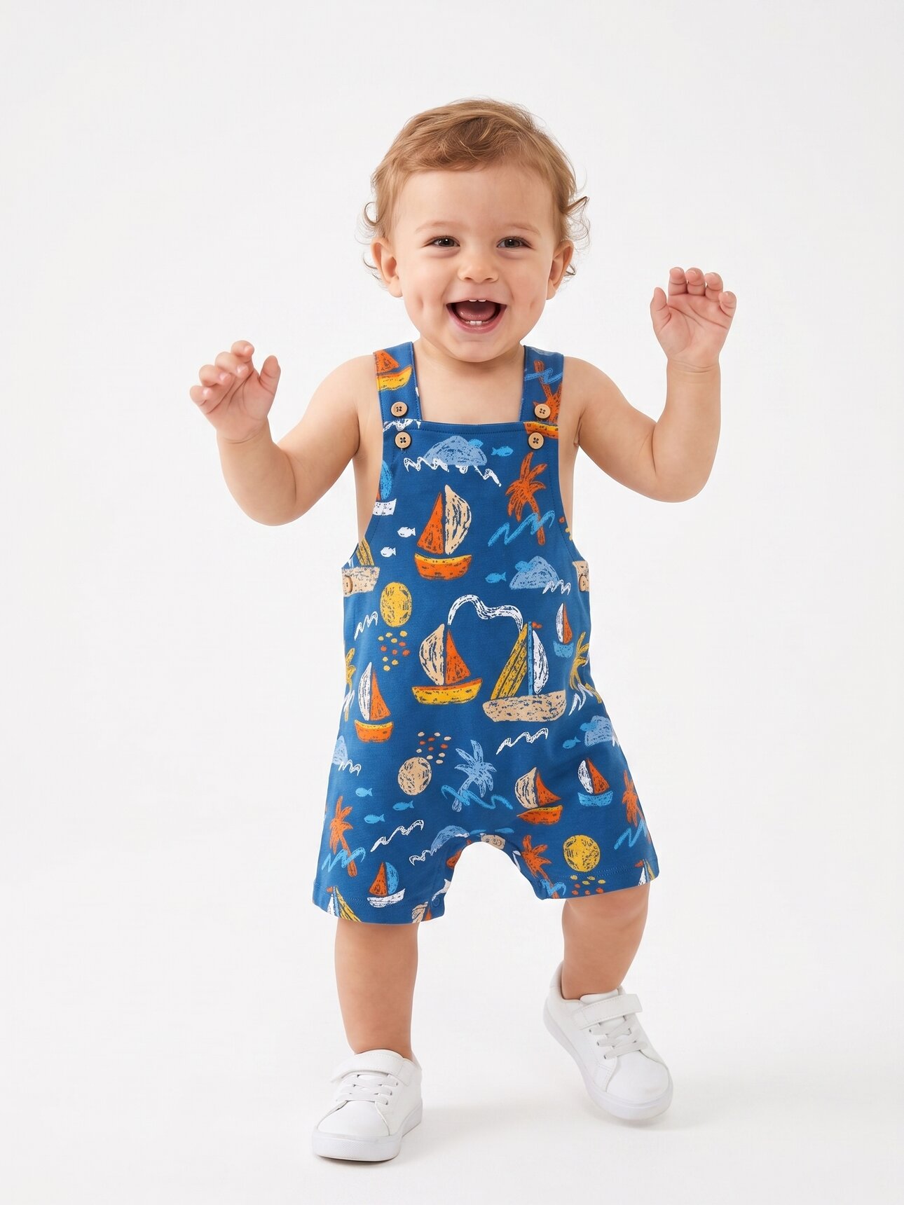 Pamuklu Gemi Detaylı Erkek Bebek Salopet