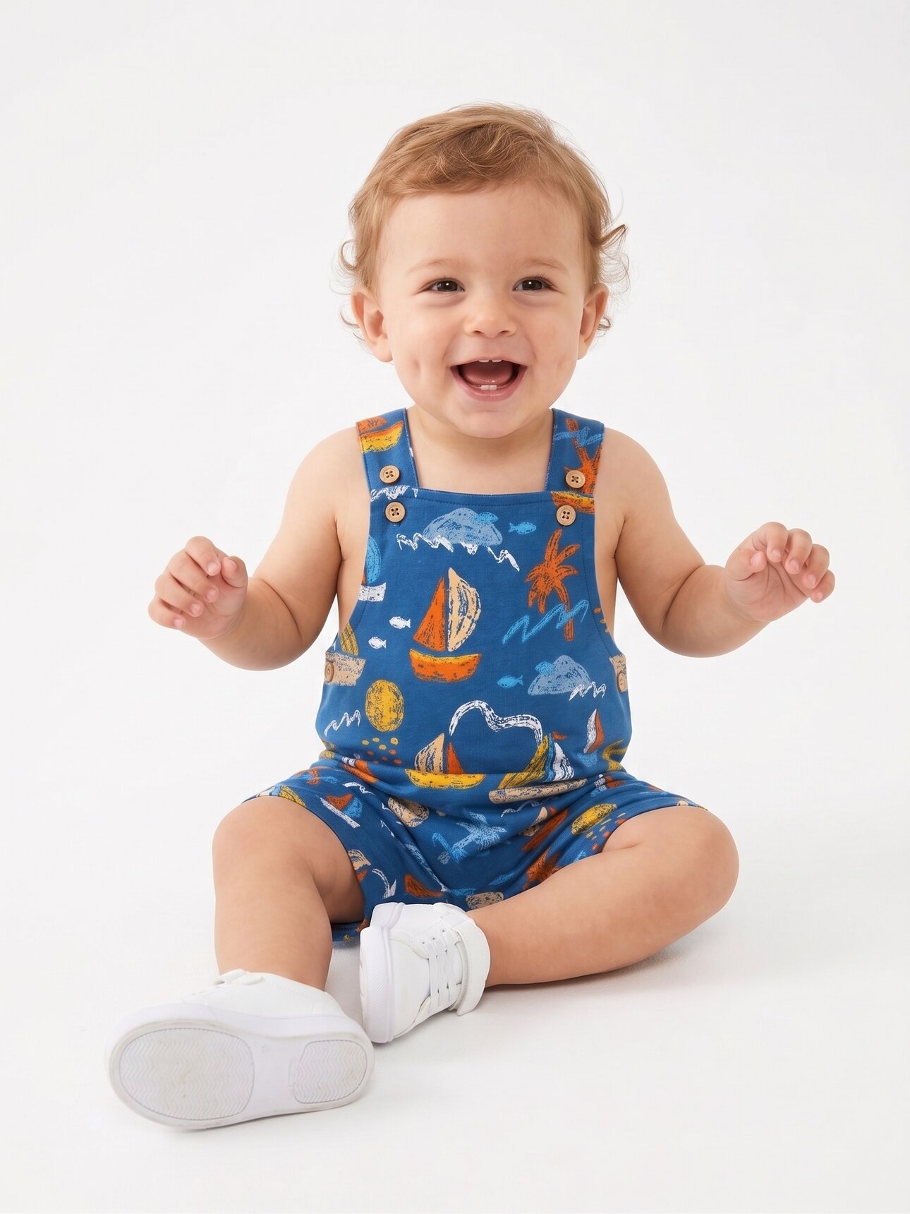 Pamuklu Gemi Detaylı Erkek Bebek Salopet