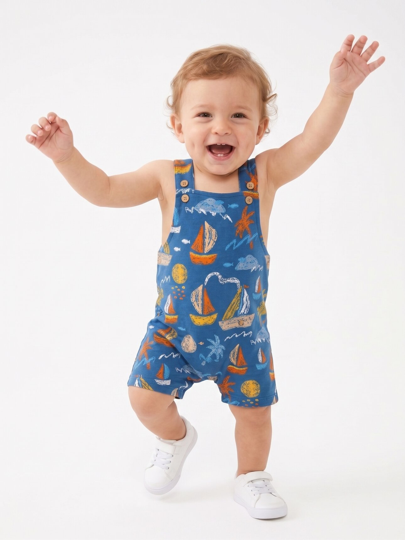 Pamuklu Gemi Detaylı Erkek Bebek Salopet