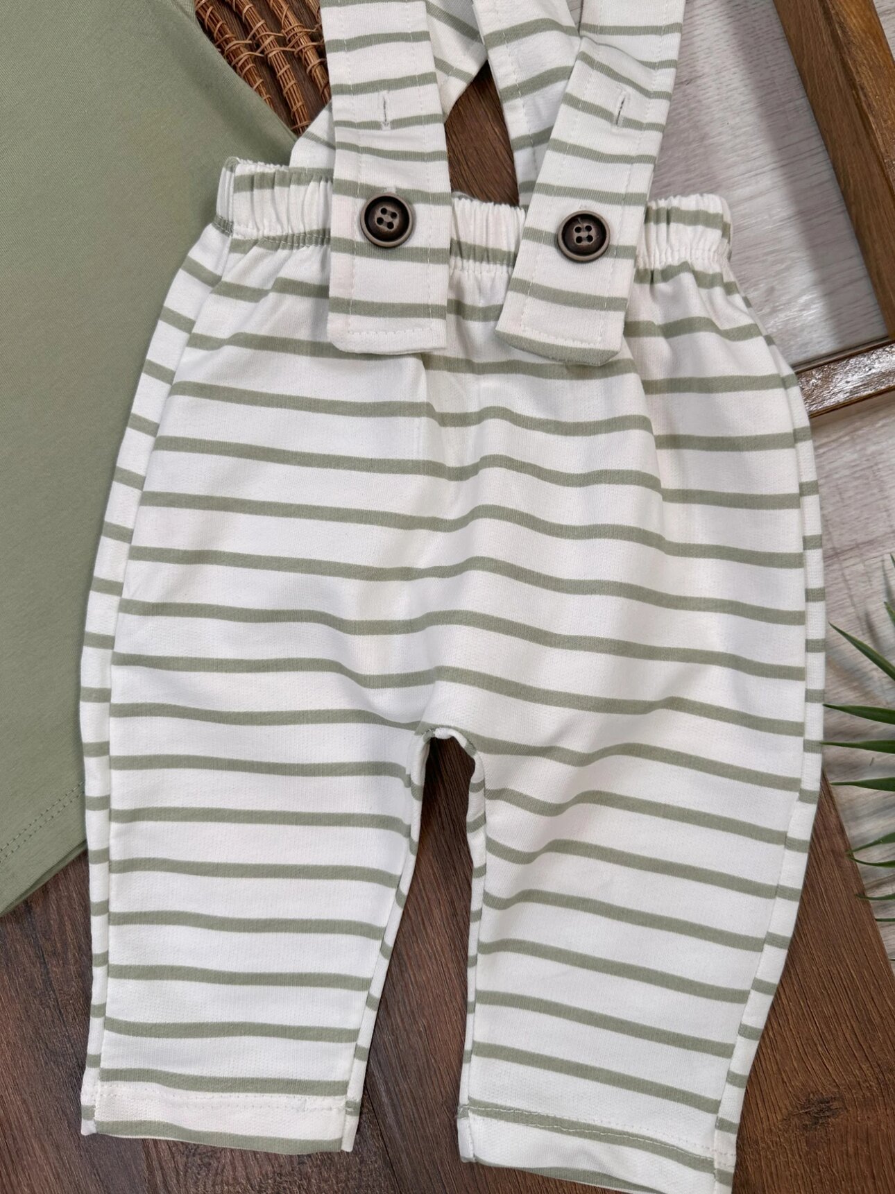 Pamuklu Omuzdan Çıtçıtlı Çizgili Salopet Erkek Bebek 3lü Takım