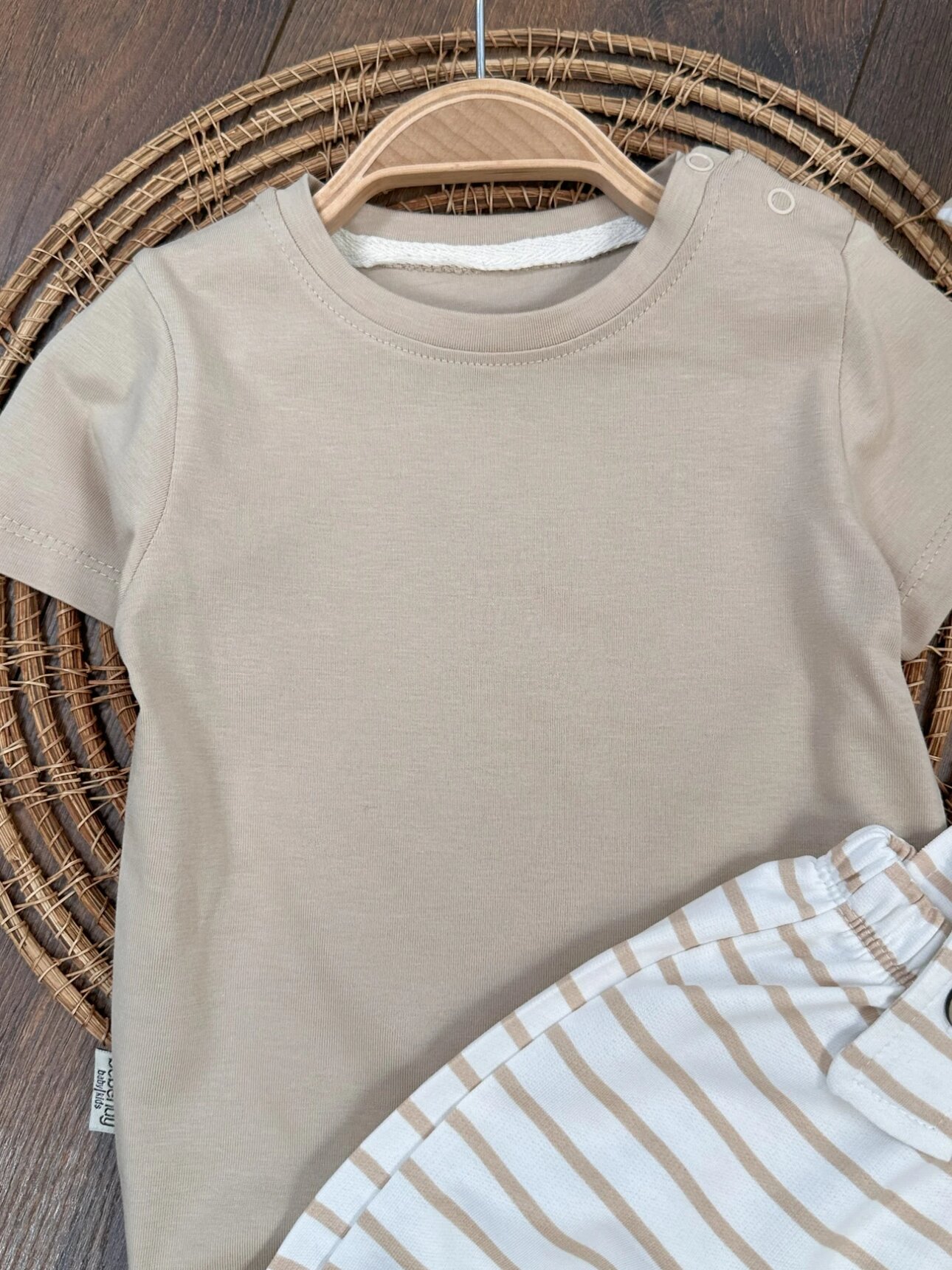Pamuklu Omuzdan Çıtçıtlı Çizgili Salopet Erkek Bebek 3lü Takım