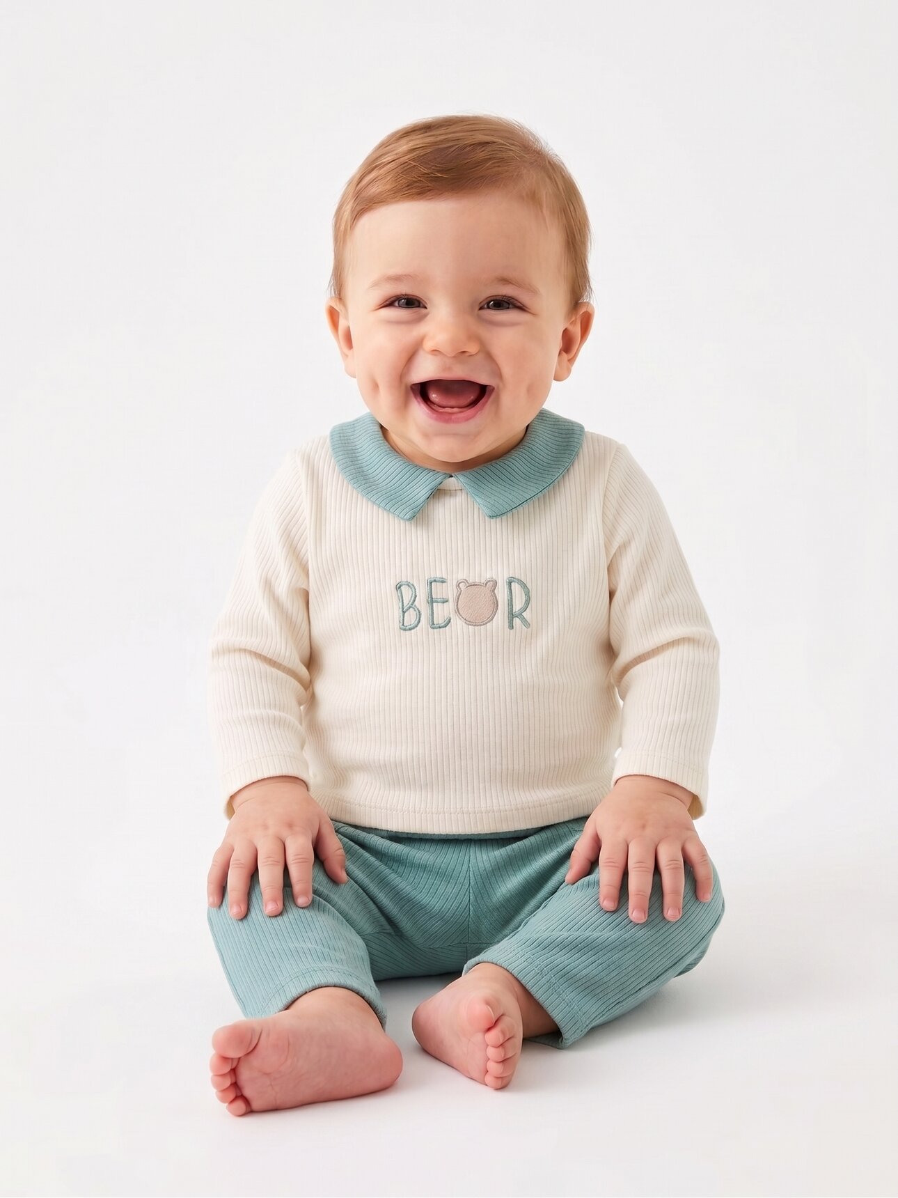 Pamuklu Bebe Yaka Fitilli 2li Erkek Bebek Takım - Detay Görseli 1