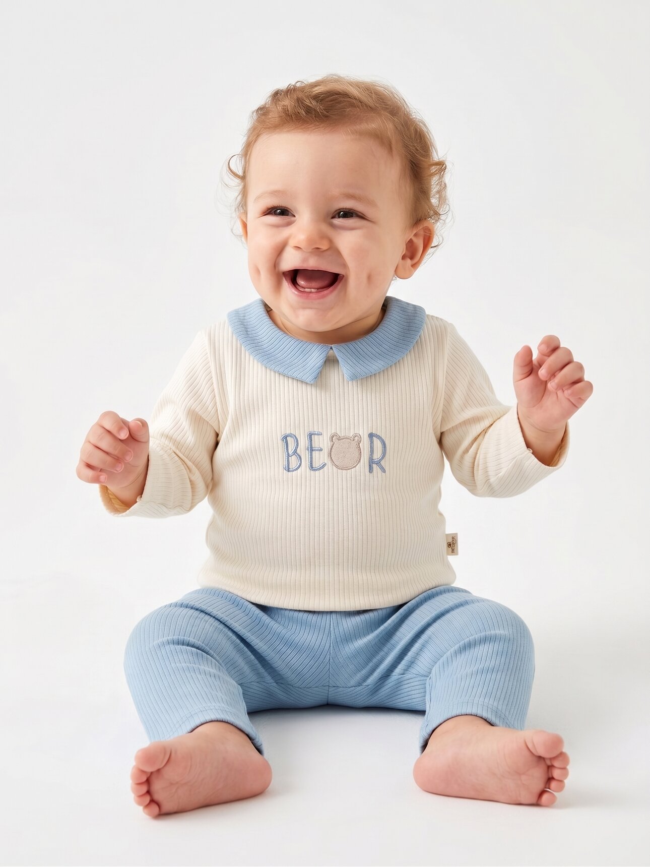 Pamuklu Bebe Yaka Fitilli 2li Erkek Bebek Takım Varyantı