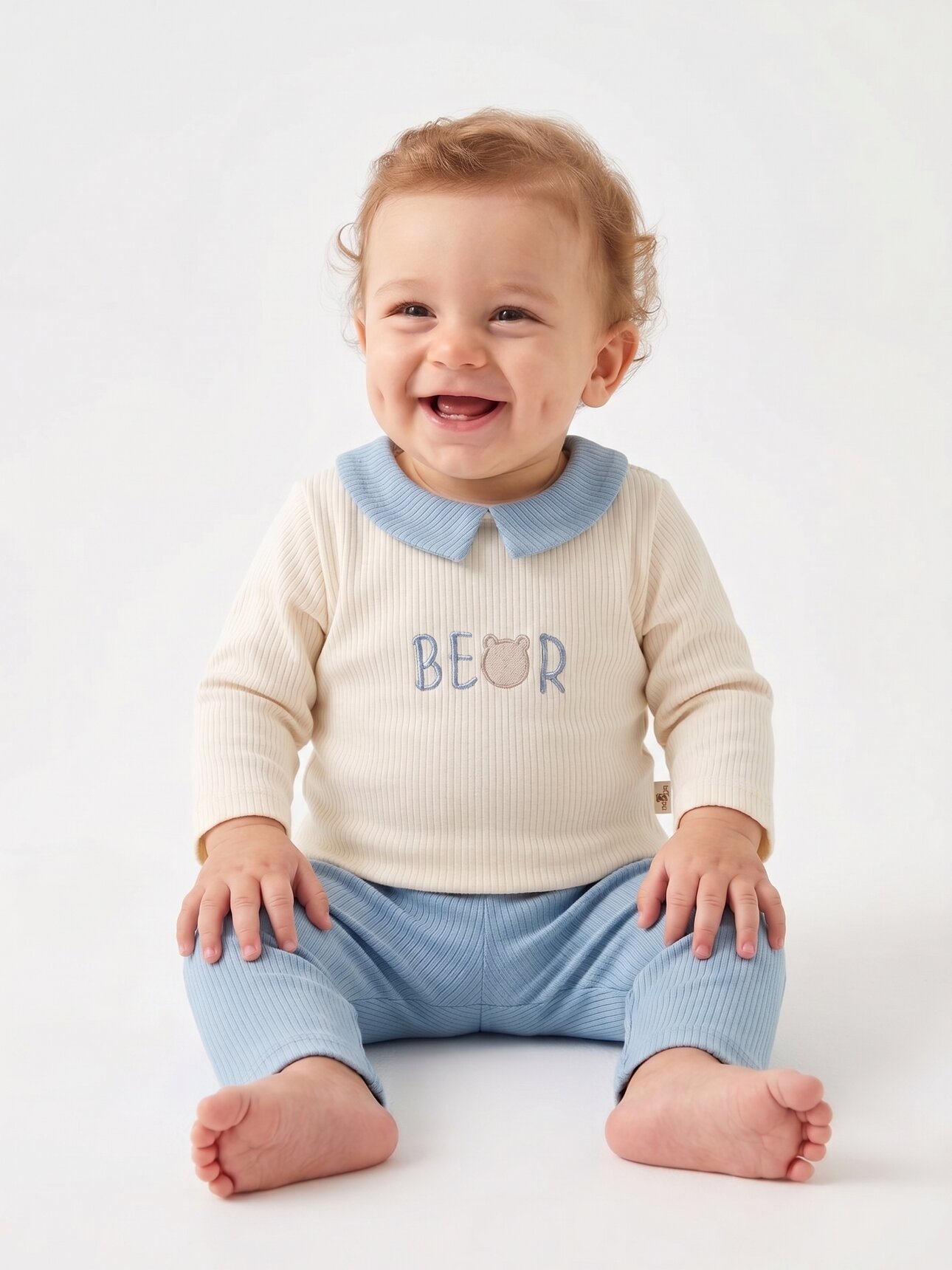 Pamuklu Bebe Yaka Fitilli 2li Erkek Bebek Takım - Detay Görseli 2