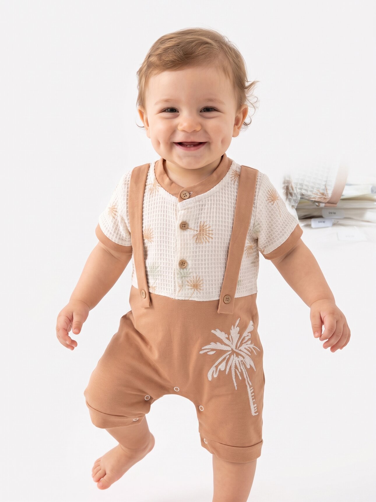 Pamuklu Palmiye Desenli Çıtçıtlı Erkek Bebek Tulum - Detay Görseli 3